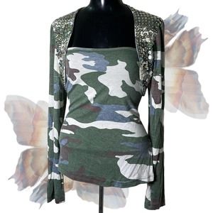 Y2K Camo Bolero Sequin Top (L)